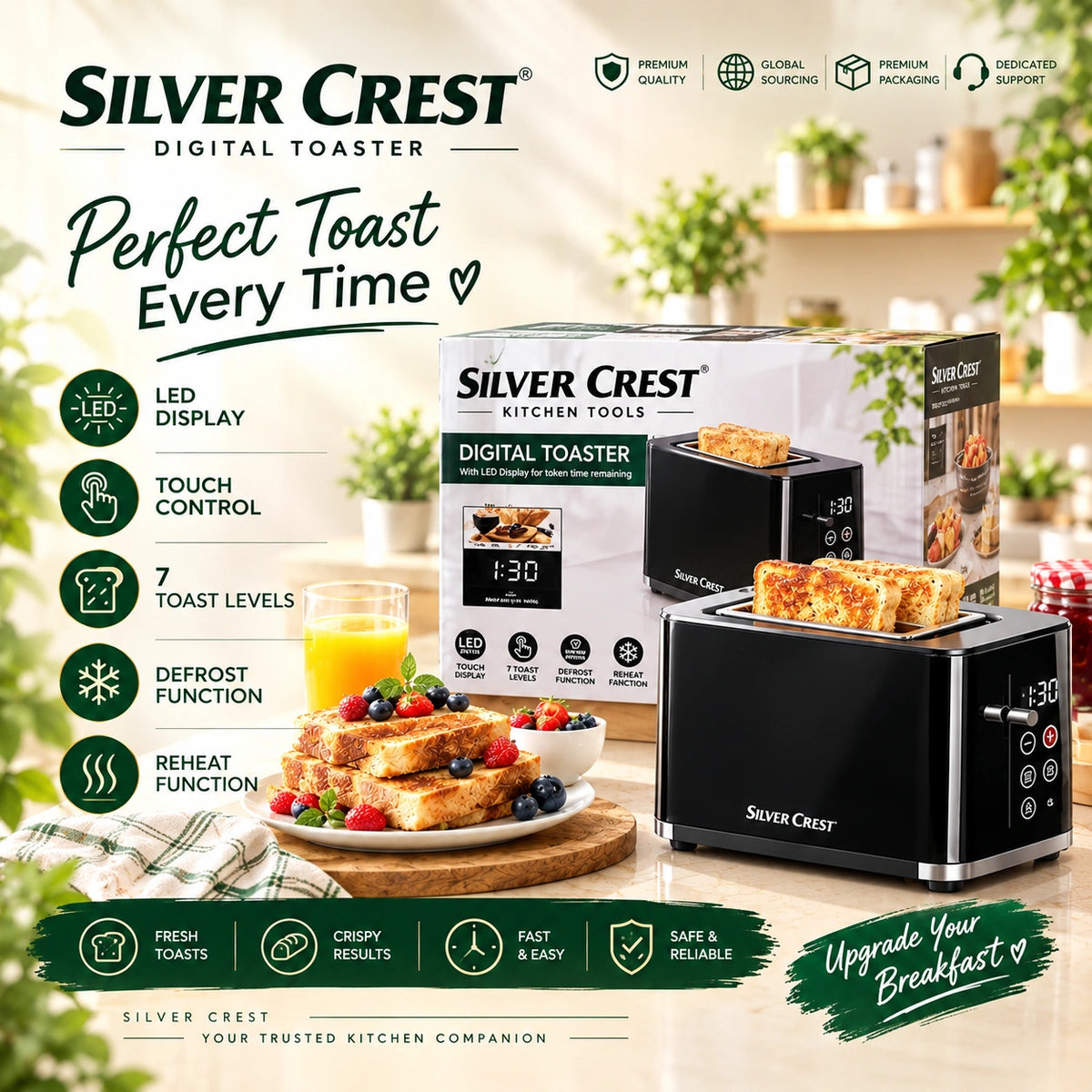 Silver Crest 2-Slice Digital Toaster 900W | 7 Browning Levels & Touch Control