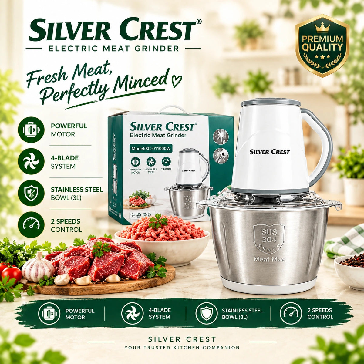 Silver Crest Electric Chopper | 3L | 1000W Motor | 4 Blades!
