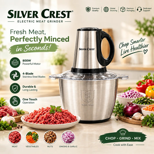 Silver Crest Electric Meat Grinder & Chopper |800W Motor | 3L | 4 Blades!