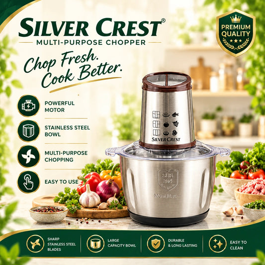 Silver Crest 3L Electric Chopper | Heavy-Duty 500W Motor | 4-Blade !